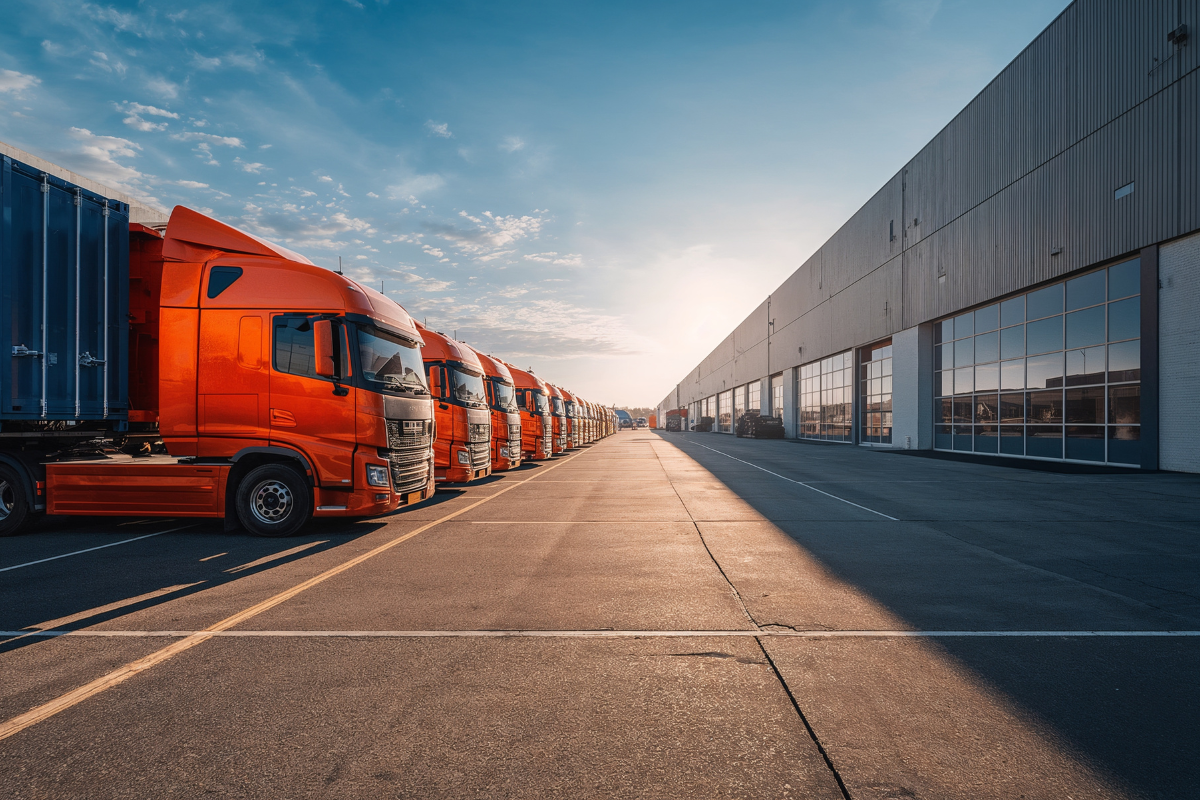 Commercial fleet vehicles undergoing preventative maintenance
